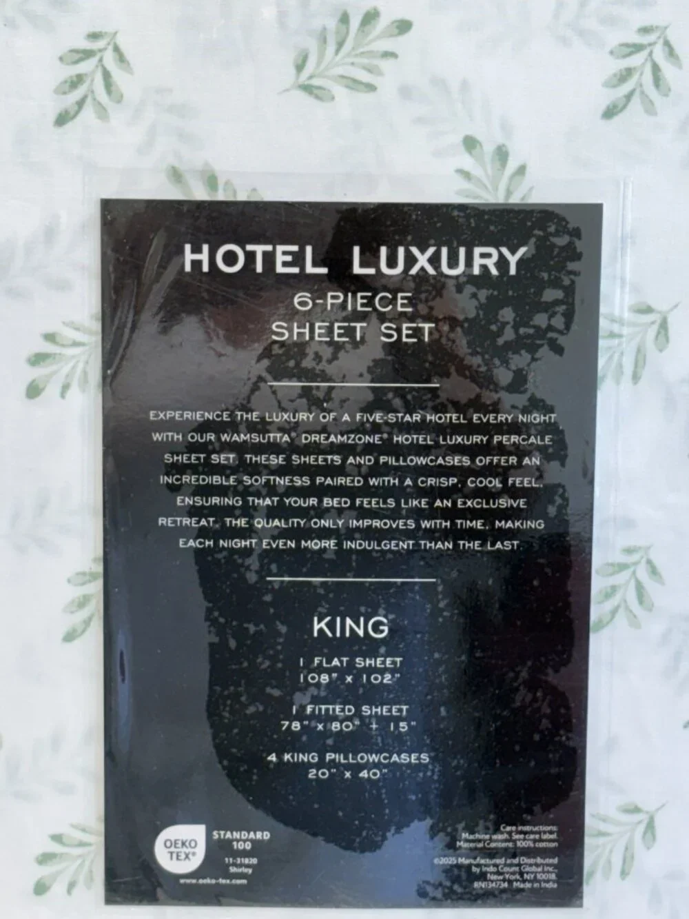 Wamsutta Dream Zone Hotel Luxury KING Sheet Set White Leaf Cotton Percale 6PC